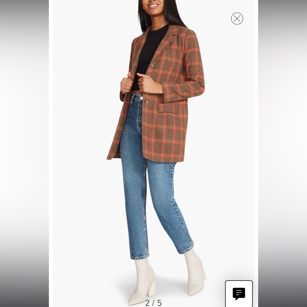 Steve Madden Academia Plaid Longline Blazer
